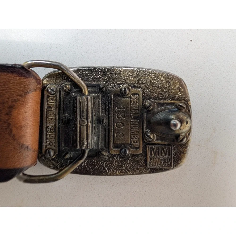 Vintage 1983 Shriners Masonic Belt Buckle MM Limited Chicago Serial 1308 Leather